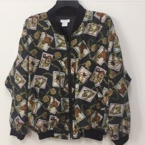 90 Vintage Robert Stock 100% Silk Bomber Jacket Sz M Women